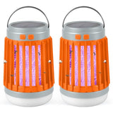 2 Pcs Solar Bug Zapper Outdoor Waterproof Mosquito Repellent for Patio Camping, 3 in 1 Cordless Mosquito Zapper Light Portable Small Gnat Zapper - Camping Light, Mosquito Killer, Flashlight (Orange)