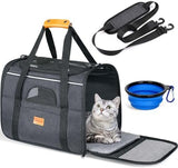 Morpilot Cat Carrier Soft - Portable Pet Carrier for Small or Medium Cats, Dogs and Puppy up to 14lbs, Airline Approved Dog Carrier with Safety Buckle and Foldable Bowl - 17 x 11 x 12 Inch (Dark Gray)