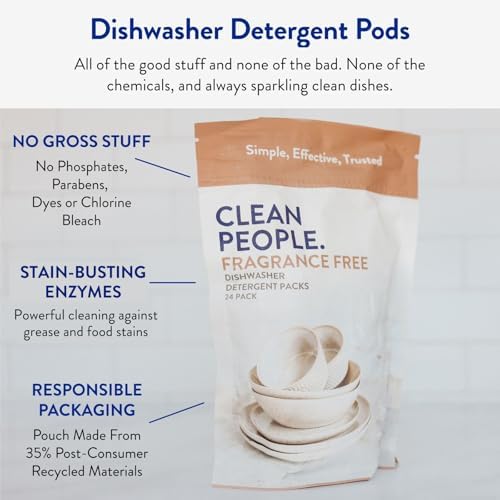Clean People Dishwasher Pods - Cuts Grease & Rinses Sparkling Clean - Residue-Free - Phosphate Free Dishwashing Pods - Fragrance Free, 120 Pack