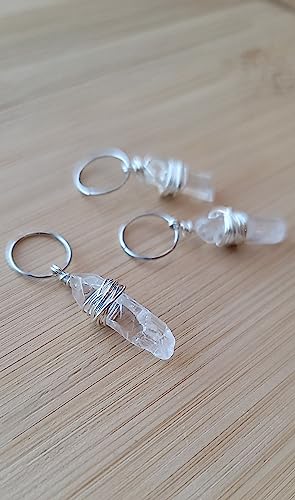 1 Quartz Crystal Loc Jewelry, Dreadlock Hair Beads, Stone Hair Rings, Natural Gemstones Adornment for Women Braids Hair Decoration Accessories (Silver Hair Ring)