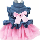 ANIAC Pet Denim Dress with Cute Bow-Knot Comfy Vest Skirt Lace Trim Tutu Summer Spring Clothes for Cats and Small Dogs (XX-Large)