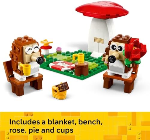 LEGO Hedgehog Picnic Date Building Toy - Animal Figures and Playset for Kids, Boys and Girls, Ages 8+ - Gift for Valentines Day for Her and Him - with 2 Hedgehog Toys and Accessories - 40711
