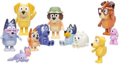 Bluey Super Fan Set, Includes Twelve 2-2.5" Figures, Bingo, Chattermax, Grey Dancer, Floppy Bunny, Lucky, Nana, Jean-Luc Johnny, Lucky's Dad, Joff, Pom Pom & Grandad - 12 Pk | Amazon Exclusive