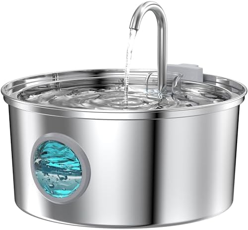 Cat Water Fountain Stainless Steel - Dog Automatic Waterer Bowl - Auto Pet Dispenser - Small Pets Drinking Waterer Indoor - Auto Dish Animal Fountains - 108oz/3.2L Metal Self Kitty Watering Supplies