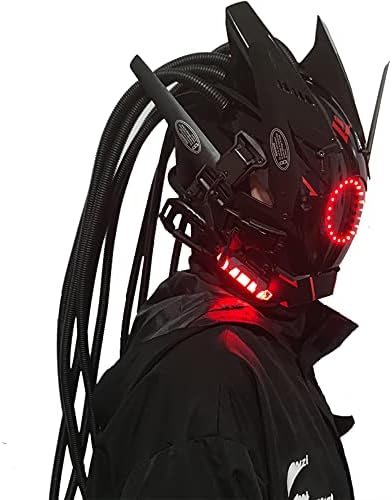 KYEDAY Punk Mask Cosplay for Men, Round Light with Braids Mask Cosplay Halloween Fit Party Music Festival Accessories