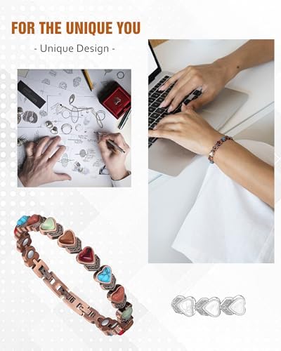 Jecanori Copper Bracelets & Ring for Women, Lymphatic Drainage Ring and Magnetic Bracelets for Women with 3800 Gauss Ultra Magnets and Sizing Tool