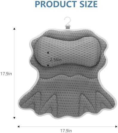 SetSail Bath Pillow, Relaxing Bath Pillows for Tub Neck and Back Support Soft 4D Breathable Air Mesh Ergonomic Bathtub Pillow with 6 Strong Suction Cups and Hook Luxury Bathroom Accessories,Grey