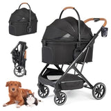 Beberoad Pets T6 Luxury Pet Stroller for Medium Dogs Up to 66lbs or 2 Small Pets – 3-in-1 Dog & Cat Stroller with Removable Carrier, Foldable & Lightweight (Black)