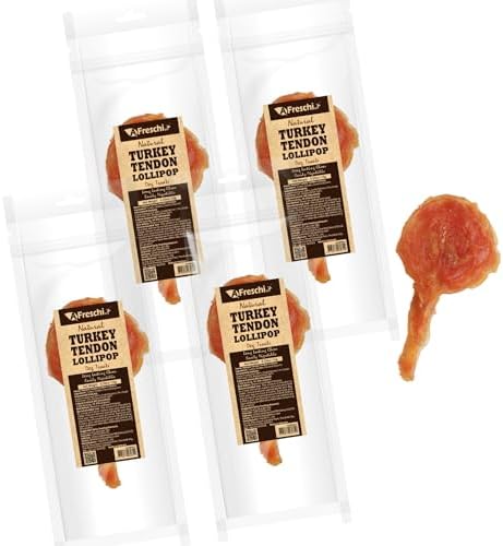 Afreschi Turkey Tendon for Dogs, Dog Treats for Signature Series, All Natural Human Grade Puppy Chew, Turkey Sourced from USA, Rawhide Alternative, 4 Units/Pack Lollipop (Small)