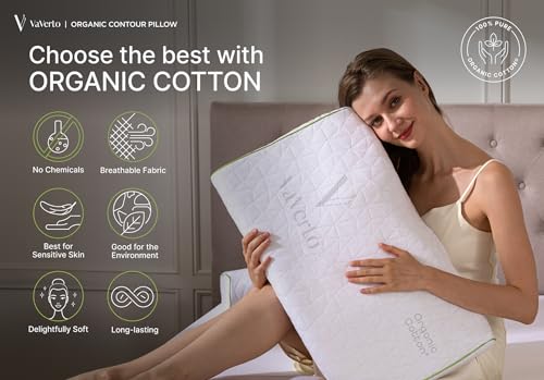 Vaverto Adjustable Contour Memory Foam Pillow - King Size - Orthopedic Neck Support, Pain Relief, Washable, Organic Cotton Cover Ergonomic Cervical - Ideal for Side, Back & Stomach Sleepers…