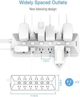 Power Strip with USB, Individual Switches, TESSAN 12 Outlets and 3 USB Ports, Long Extension Cord 6 Feet with Surge Protector for Home, Dorm and Office Accessories, 1700J Protection, Gray