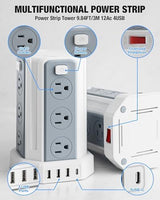 Power Strip Surge Protector, 10 Ft Extension Cord with 12 AC Multiple Outlets 4 USB (1 USB C), SMALLRT Power Tower Desktop Charging Station, Home Dorm Room Office Essentials, Desk Accessories White