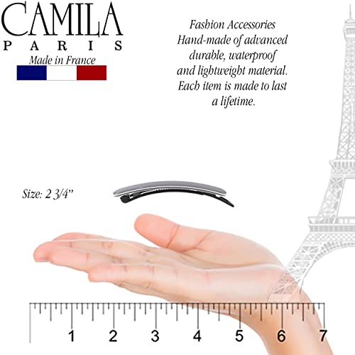 Camila Paris CP3375 French Hair Barrettes Clips for Women, Handmade, Girls Side Slide-in Barrette Clip, Hair Accessories for Women. Strong Hold No Slip Grip Fashion Durable Styling, Made in France
