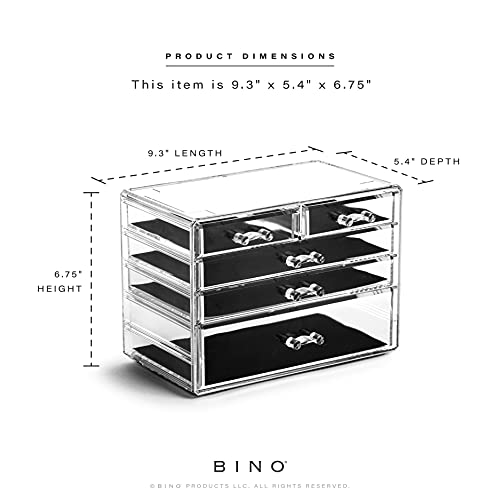 BINO THE MANHATTAN SERIES Acrylic Makeup Drawer Organizer-3 Large 2 Small Drawer | Clear Beauty Organizers and Storage| Cosmetic & Makeup Drawer| Home Organization| Jewelry & Vanity Accessories Drawer