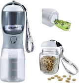 Dog Water Bottle with Food Container & Poop Bag Holder, Travel Water Bowl, Portable Pet Dispenser, Dog Stuff Accessories Items, Puppy Essentials Necessities for Yorkie Chihuahua Walking Hiking