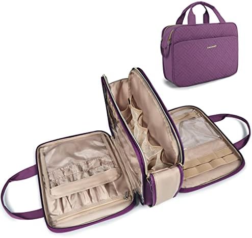 BAGSMART Large Toiletry Bag, Travel Makeup Organizer Water-resistant Makeup Cosmetic Bag Travel Bag for Accessories, Shampoo, Full Sized Container, Toiletries (Purple, Medium)
