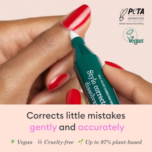 Manucurist Nail Polish Corrector Pen - Gel Nail Polish Corrector Pen + 3 Tapered Refill Tips - Acetone-Free, Bio-Sourced Nail Polish Remover Brush - Gel Nail Polish Accessories Transparent