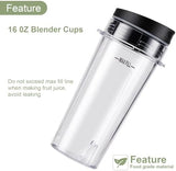 5-piece Ninja Blender Cups Replacement Single Serve 16oz Cups with Sip & Seal Lids, 6 Fins Extractor Blade Compatible with Nurti Ninja Blenders Pro BL660 BL663 BL663CO BL665Q BL740 BL770