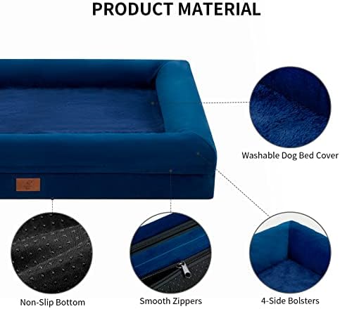 Dog Bed for Extra Large Dogs, Orthopedic Washable Dog Bed with Removable Bolster, Waterproof Pet Bed with Nonskid Bottom, Blue