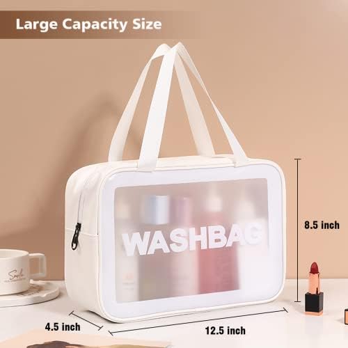 DAPOWER Travel Toiletry Bag for Women and Men, Matte Translucent Toiletry Bag with Handy Handle, Makeup Cosmetic Organizer Bag for Travel Toiletries Accessories (White)