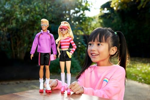 Barbie Fashionistas Set with 2 Fashion Dolls & 6 Accessories, Roller-Skating Ken, 65th Anniversary Collectible