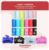 Downtown Pet Supply Poop Bags for Dogs with Dispenser, 500 Count - Leak-Proof Dog Waste Bags and Bone-Shaped Dog Poop Bags Holder for Leash - Rainbow of Colors, 12.5" x 8.5"