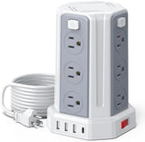Power Strip Surge Protector, 10 Ft Extension Cord with 12 AC Multiple Outlets 4 USB (1 USB C), SMALLRT Power Tower Desktop Charging Station, Home Dorm Room Office Essentials, Desk Accessories White