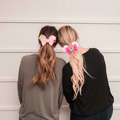 Velvet Mouse Ears Scrunchies - Cute Hair Ties for Women, Girls' Ponytails, Costume Party Favors, and Hair Accessories in White and Pink