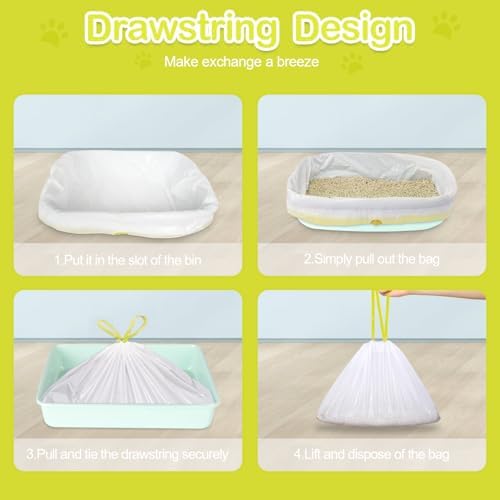 24 PACK Jumbo Cat Litter Box Liners, Tear Resistant Heavy Duty Cat Litter Bags with Drawstring, Pre-Separated for Easy Access, Easy Cleanup