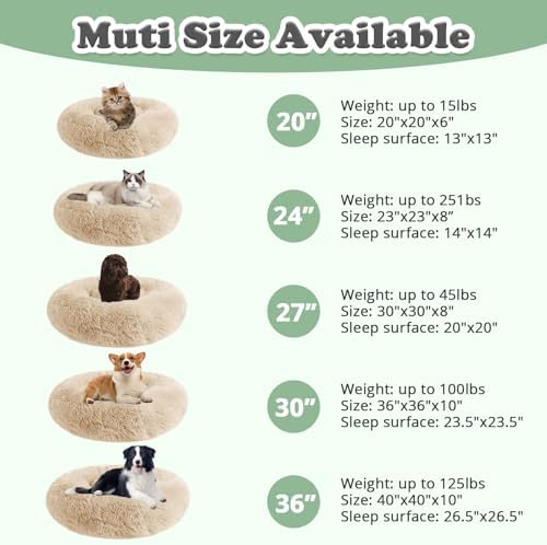 JOLLYVOGUE Dog & Cat Bed, Calming Anti-Anxiety Pet Bed for Small Dogs, Fluffy Donut Cushion for Small and Medium Pets (24")