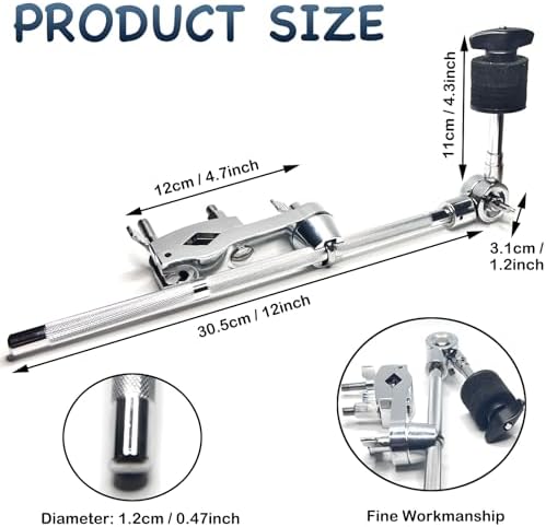 Cymbal Stand Holder Clamp, Drum Cymbal Arm Cymbal Stand Extension Arm, 33cm Mount Cymbal Clip Drum Stand Clamp Cymbal Boom Arm with Clamp Holder Bracket, Percussion Instrument Accessories