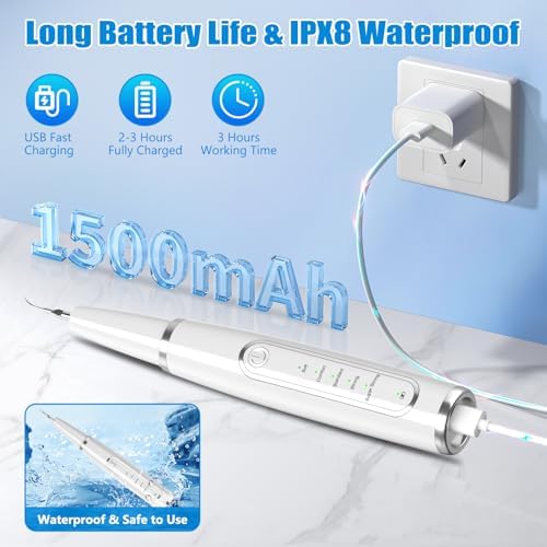 Dog Tartar Remover for Teeth, Dog Teeth Cleaning Kit with LED Light and 5 Modes, Teeth Cleaner for Dogs and Cats,White
