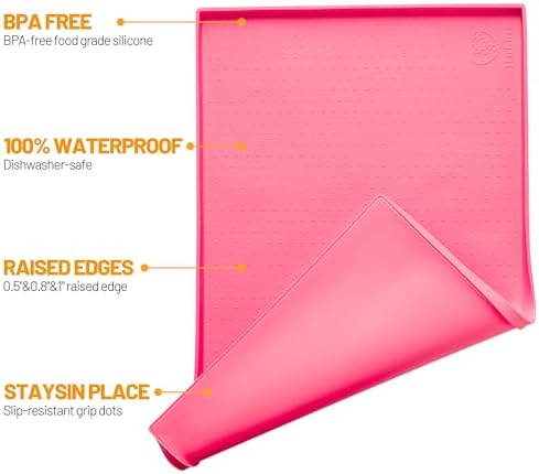 Hubulk Dog Feeding Mat,100% Waterproof Food Grade Silicone Pet Food and Water Bowl Placemat,Dishwasher, High Raised Edge to Prevent Spills,Nonslip Tray to Stop Messes on Floor (24"x16"x0.5", Pink)