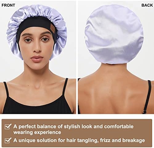 HAT HUT Satin Bonnet Silk Bonnet Sleep Cap for Women Hair Bonnet for Curly Hair Sleeping Adjustable Wide Band Double Layer
