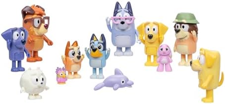 Bluey Super Fan Set, Includes Twelve 2-2.5" Figures, Bingo, Chattermax, Grey Dancer, Floppy Bunny, Lucky, Nana, Jean-Luc Johnny, Lucky's Dad, Joff, Pom Pom & Grandad - 12 Pk | Amazon Exclusive