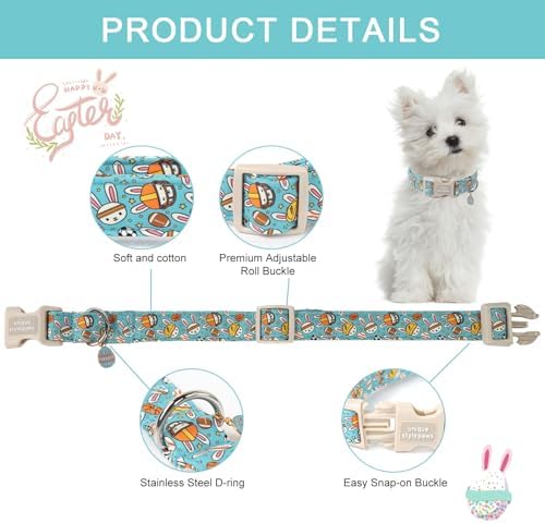 Unique style paws Easter Dog Collar Plastic Buckle Puppy Collar with Pendant Blue Sports Rabbit Ball Egg Puppy Collars for Small Medium Large Boys Girls Dogs