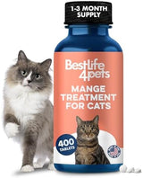 Mange Treatment for Cats, Natural Ear Mite Treatment & Cat Itchy Skin Relief, Helps with Feline Scabies, Feline Dandruff, Shedding, Excessive Grooming and General Cat Skin Care, 400 Odorless Pills
