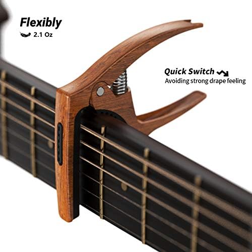 3in1 Guitar Capo for Acoustic and Electric Guitars,2 Pack(with Pick Holder and 6 Picks),Ukulele,Strings Accessories (Black&Wood)