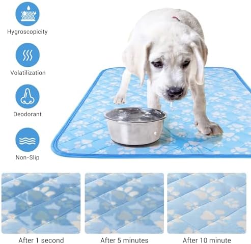 Rywell Self-Cooling Mat for Dogs Small,Cats,Rabbit&Guinea Pig cage Liners 24'' x 18''- Endothermic Color Changing Arc-Chill Cooling Fiber - Washable Non-Toxic Summer Pet Bed, Non-Slip, Foldable