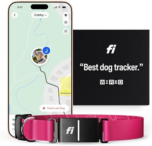 Fi Series 3 Smart Dog Collar - GPS Dog Tracker and Activity & Fitness Monitor, Waterproof, LED Light, Escape Alerts, Nationwide Coverage [Free 6 Month Membership] (Pink, Medium)