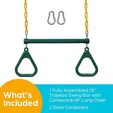 Jungle Gym Kingdom Swing Sets for Backyard, Monkey Bars & Swingset Accessories - Set Includes 18" Trapeze Swing Bar & 48" Heavy Duty Chain with Locking Carabiners - Outdoor Play Equipment (Green)