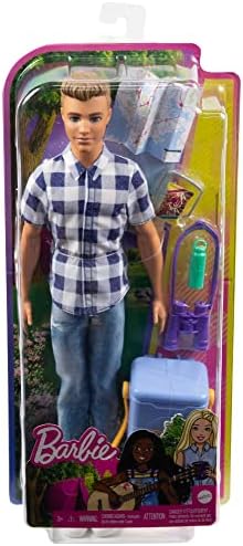 Barbie It Takes Two Camping Set with Blonde Ken Doll in Plaid Shirt & Accessories Including Cooler, Map & More