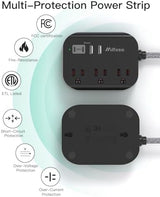 10FT Power Strip with USB Ports - Extension Cord with 3 Outlets and 3 USB Charging Ports, Flat Plug, Wall Mount, No Surge Protection for Cruise Ship Travel, Desk Accessories for Dorm Room Essentials