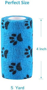 WePet Pet Wrap, Self-Adhesive, Only Sticks to Itself, Non-Woven Tape for Dog Legs, Paws, Wounds, First Aid Cohesive Gauze for Horse, Cat, Bird, Animal, 6 Rolls, 4 Inch, Pawprints A