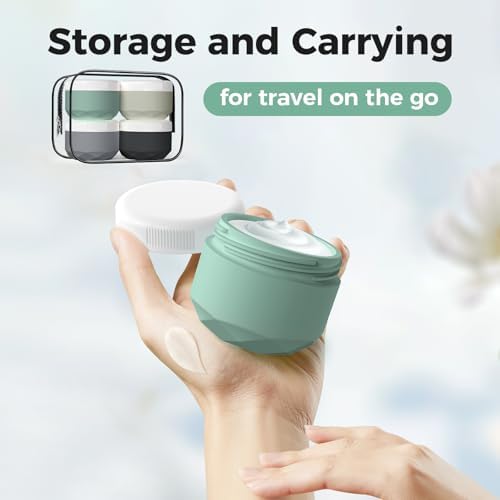 Travel Containers for Toiletries, Silicone Cream Jars TSA Approved 2.5oz Travel Size Containers with Toiletry Bag, Wide Mouth Leak-proof Travel Accessories with Lid for Cosmetic Cream