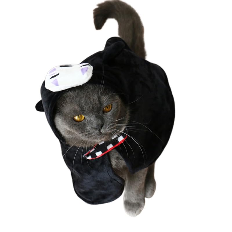 ChoChoCho Pet Costumes Spirited Away No-Face Cosplay Costume for Dogs & Cats, Plush Anime Robe for Halloween, Adjustable Velcro Design, Perfect for Small to Large Pets (S/M)