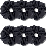IVARYSS Big Scrunchies for Women Thick Hair, Premium Satin Softer than Silk, XL 6 Inch Extra Large Scrunchy Elastic Hair Bands Accessories, 6 Pack, Black