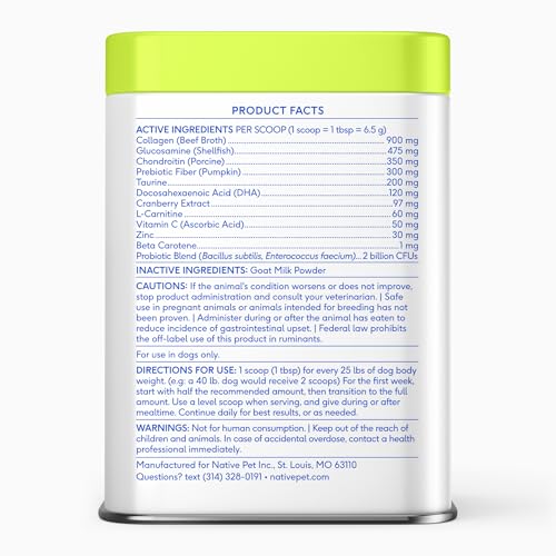 Native Pet Dog Vitamins & Supplements - 11-in-1 Multivitamin Powder for Dogs Food Topper - Collagen, Glucosamine, Probiotics, Omega & More- Supports Healthy Gut, Mobility & Overall Health -30 Scoops