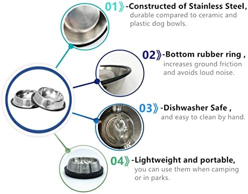 2 Pack Stainless Steel Dog Bowls with Rubber Bottom, Non Skid Non Spill Heavy Duty Premium Quality Pets Feeder Bowls for Dogs and Cats and More (3.5Cup / 28oz)