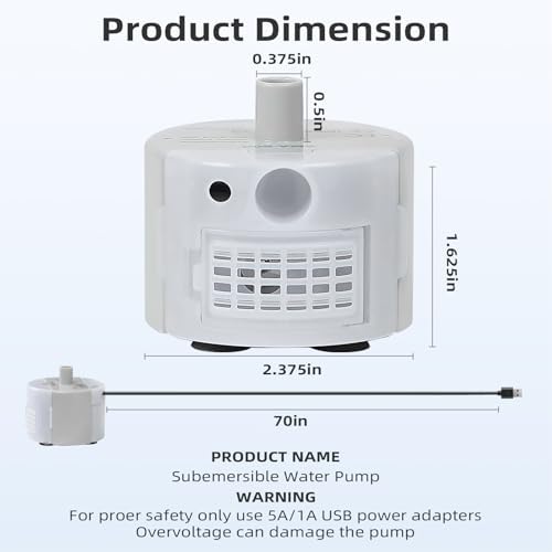 Ultra-Quiet Replacement Pump for Stainless Steel Cat Water Fountains - SMA-800 Motor - Safe and Easy to Clean with Low Voltage DC 5V and USB Cable (Pump+Brush)